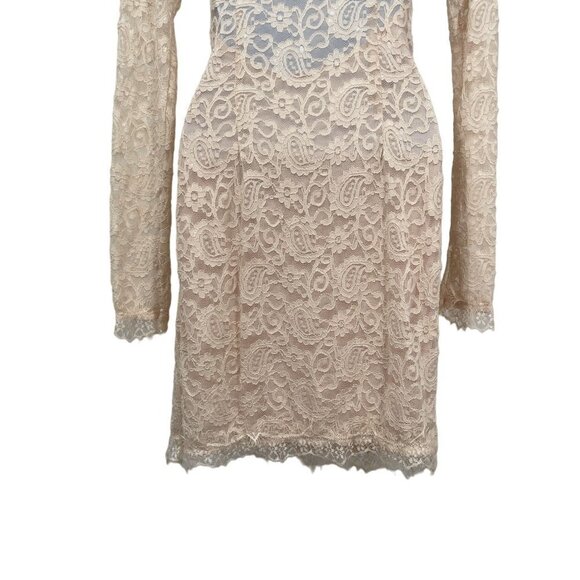 NEW Free People Pearl Lace Long Sleeve Faux Wrap Fitted Mini Dress Ivory - Picture 9 of 16